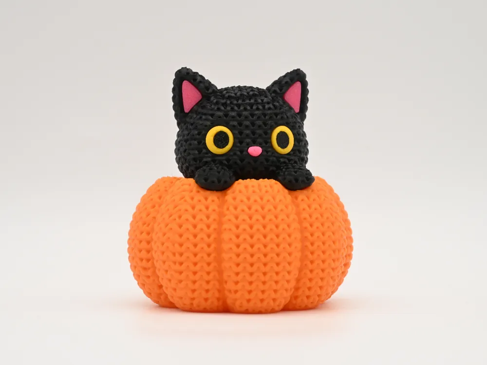 Gato de Trico na Abóbora - Halloween