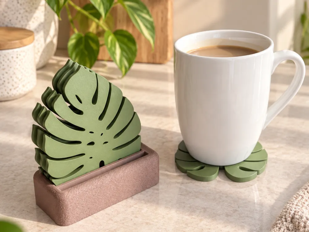 Porta-copos de Folha de Monstera com Suporte